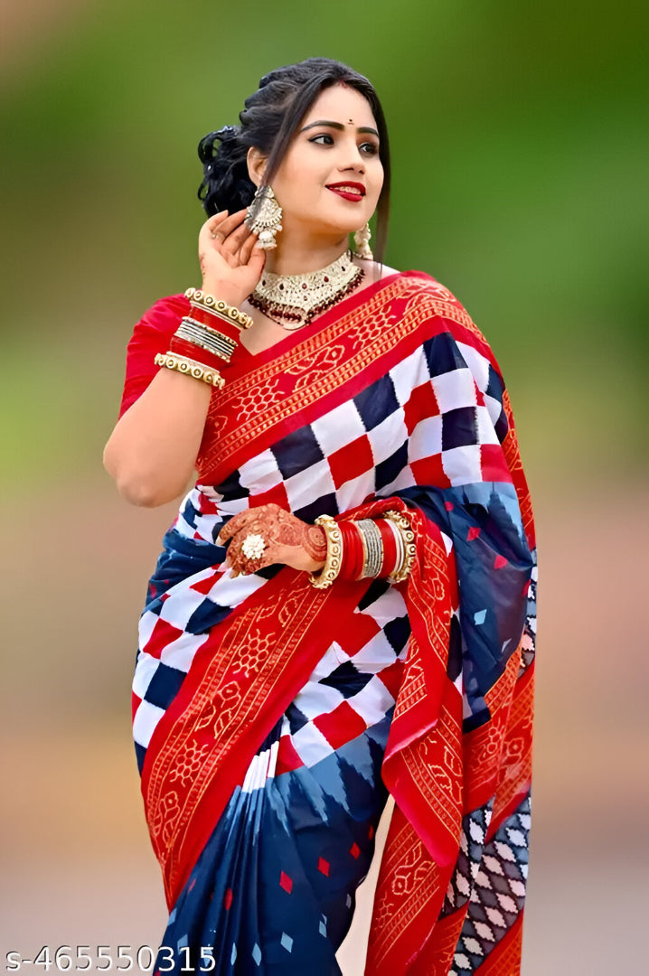 Vastram Royal Red & Navy Blue Bandhani Art Silk Saree