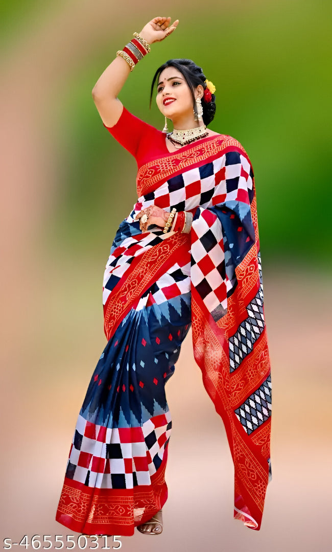 Vastram Royal Red & Navy Blue Bandhani Art Silk Saree