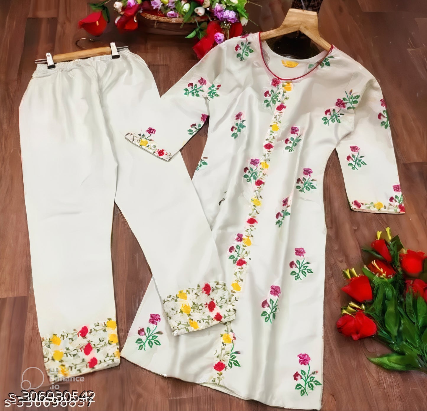 "GulRang Blossom - Elegant Embroidered Cotton Kurti Set"