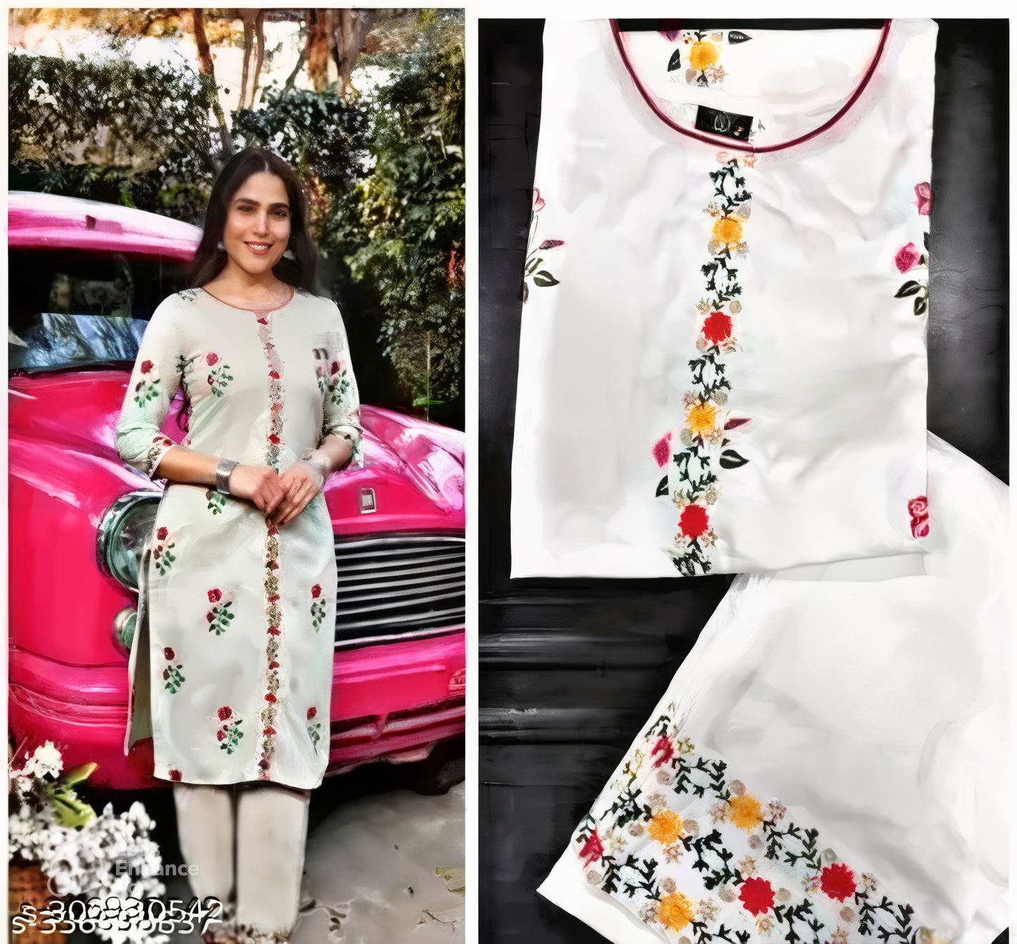 "GulRang Blossom - Elegant Embroidered Cotton Kurti Set"