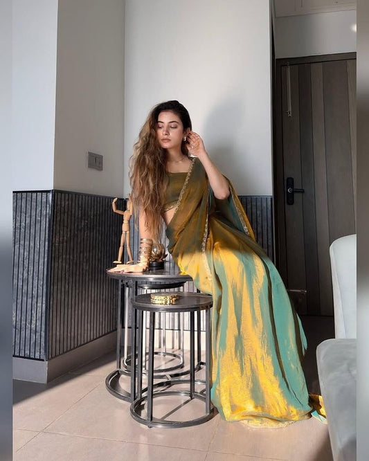 🌟 Golden Glow Premium Chiffon Saree 🌟