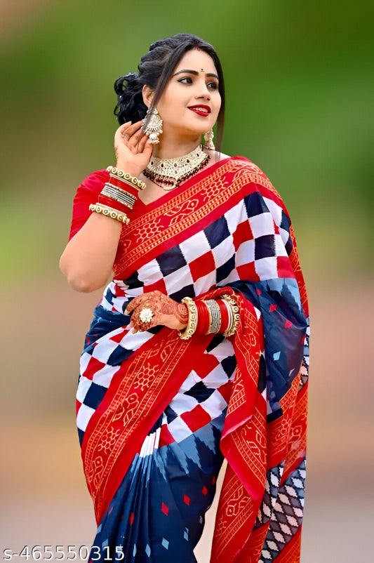 Vastram Royal Red & Navy Blue Bandhani Art Silk Saree